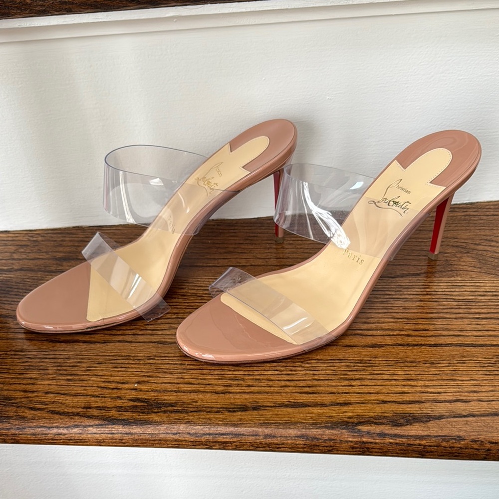 Christian Louboutin JUST NOTHING Clear Sandal Mule - ***has tear